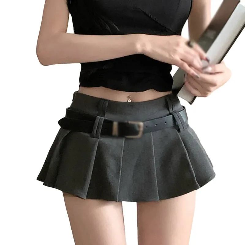 Women's High Waist Short Skirt Sexy and Fashionable Spicy Girl A-line Pleated Skirt with Belt Half length Skirt